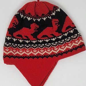 Vintage Wapiti Woolies Red Beanie Hat Made in USA T Rex Dinosaur Hat